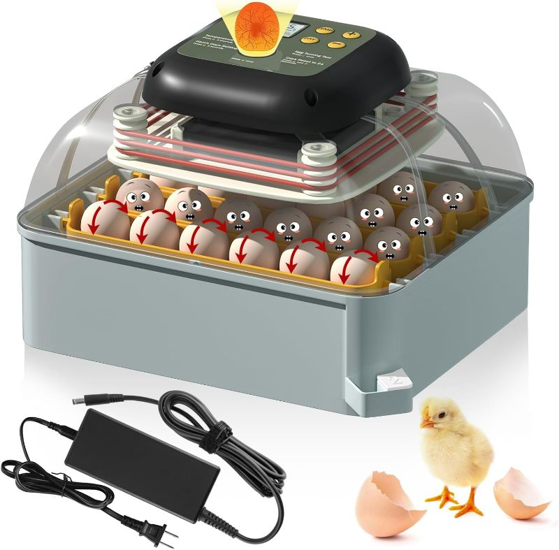 Photo 1 of MIKIROY Chicken Egg Incubator with Automatic Egg Turning, Humidity Control, Temperature Control, and Egg Candler – Incubators for Hatching Chicken, Duck and Quail Eggs, Holds 24 Eggs (Gray)