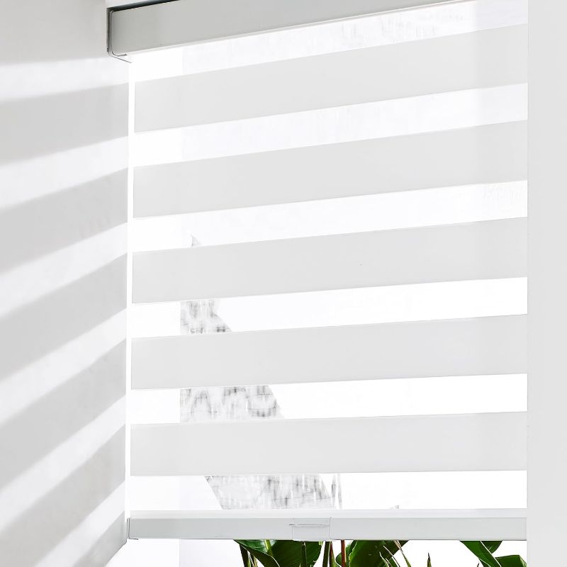 Photo 1 of Cordless Zebra Blinds for Windows, Light Filtering Shades Dual Layer Roller Windows Shades Day and Night, Zebra Window Shades for Home, Office, Easy to Install (White, 36" W X 72" H)