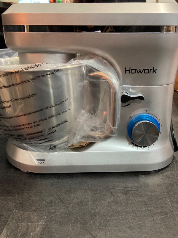 Photo 2 of HOWORK Electric Stand Mixer,10+p Speeds With 6.5QT Stainless Steel Bowl,Dough Hook, Wire Whip & Beater,for Most Home Cooks,Silver