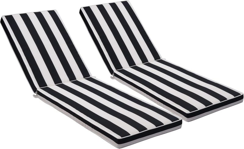 Photo 1 of Only choice 2 Pcs Set Outdoor Lounge Chair Cushions Patio Chaise Lounge Replacement Cushions Furniture Seat Cushions(Black+White Stripes-2 pcs)