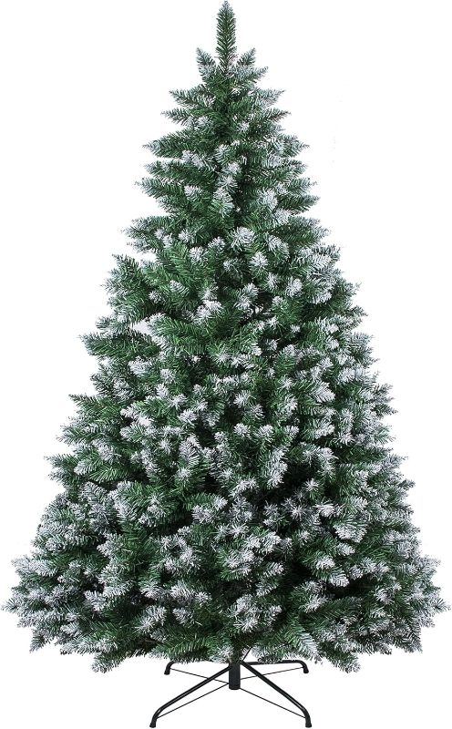 Photo 1 of 7.5FT 1,800 Tips Artificial Christmas Pine Tree Holiday Decoration with Metal Stand Easy Assembly for Outdoor and Indoor Decor Snow Green