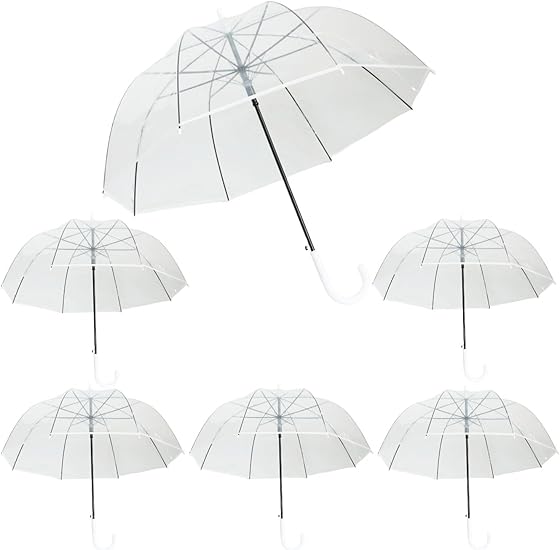 Photo 1 of 6 Pcs Clear Bubble Umbrella,47 inch Large Canopy Transparent Dome Coverage Stick Umbrella for Wedding,J Hook Handle Outdoor Umbrella for Women Adult