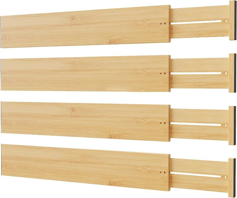 Photo 1 of BAMEOS 4" High Drawer Dividers Bamboo Separators Organization Expandable Organizers for Kitchen Bedroom Bathroom Dresser Office 4-pack Natural