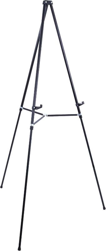 Photo 1 of U.S. Art Supply 66" High Showroom Black Aluminum Display Easel and Presentation Stand - Large Adjustable Height Portable Tripod, Holds 25 lbs - Floor and Tabletop, Display Paintings, Signs, Posters