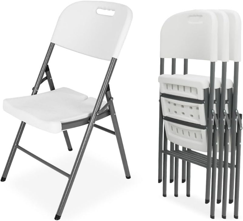 Photo 1 of Folding Plastic Chair 4 Pack, Foldable White Chairs for Garden, Party, Events, Office, Weddings, Picnic, Indoor Outdoor Portable, Seating for Home Set of 4, Max Weight Capacity 400 lbs