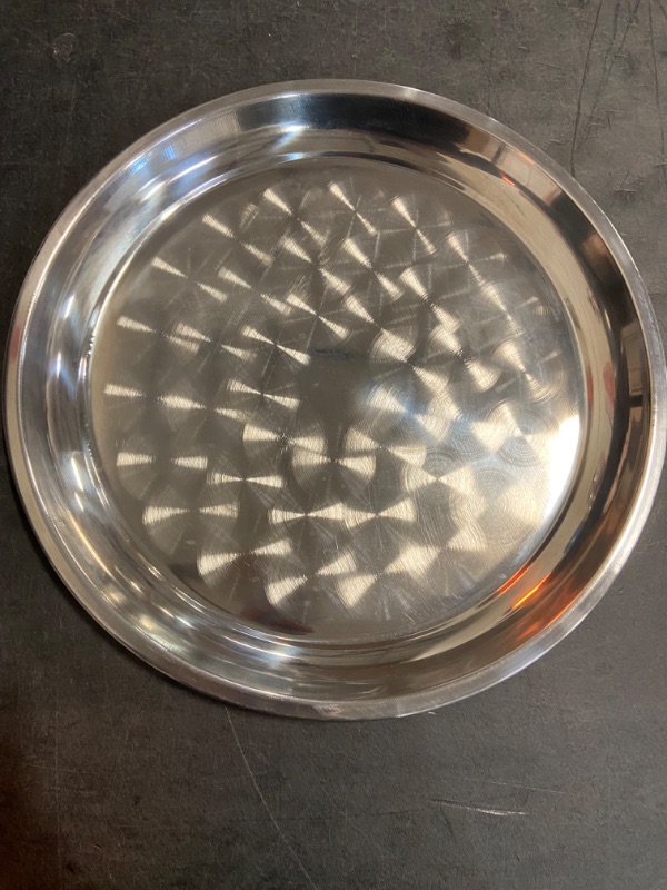 Photo 2 of Winco Round Tray with Swirl Pattern, 14-Inch, Stainless Steel