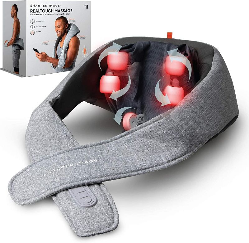 Photo 1 of Sharper Image Realtouch Shiatsu Massager, Warming Heat Soothes Sore Muscles, Wireless & Rechargeable - Best Massager for Neck Back Shoulders Feet Legs, Kneading Massage Pillow, Pain Relief Gift