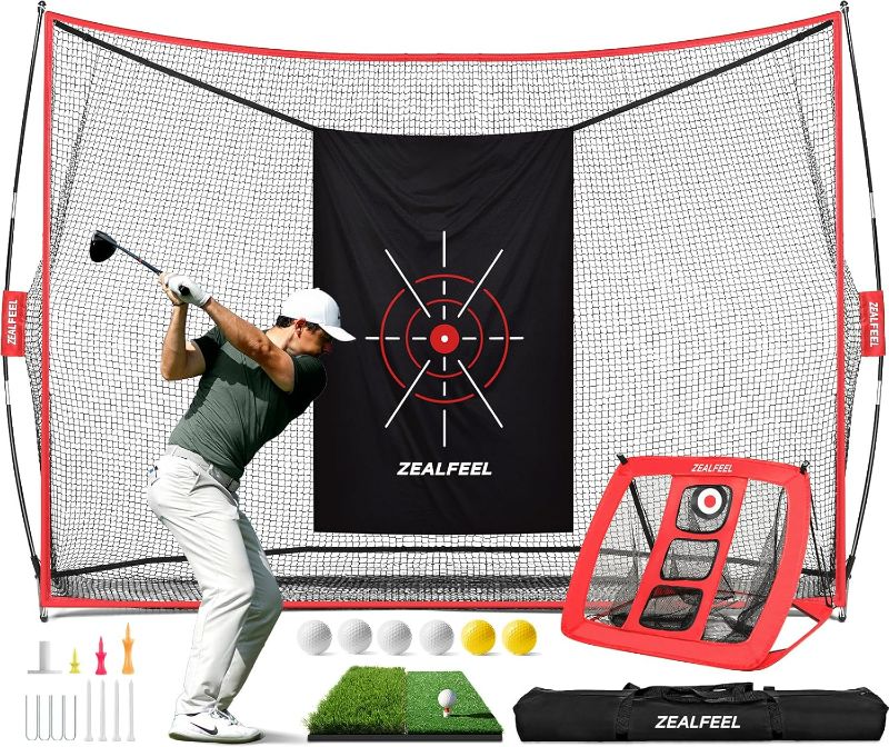 Photo 1 of Golf Net, 10x7ft Golf Practice Net with Chipping Net, Golf Mat, Silk Target, 8 Golf Tees, 6 Golf Balls, Carry Bag, Golf Hiting Nets for Backyard Driving Chipping Indoor Outdoor Use