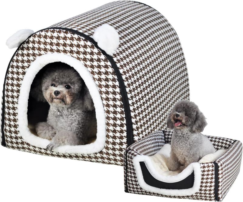 Photo 1 of Dog Bed or Cat Bed,2 Ways to Use,Indoor Pet House with Fluffy Mat,Removable and Washable Cover,Non-Slip Bottom,for Medium Dogs and Cats(L Brown Cranes)