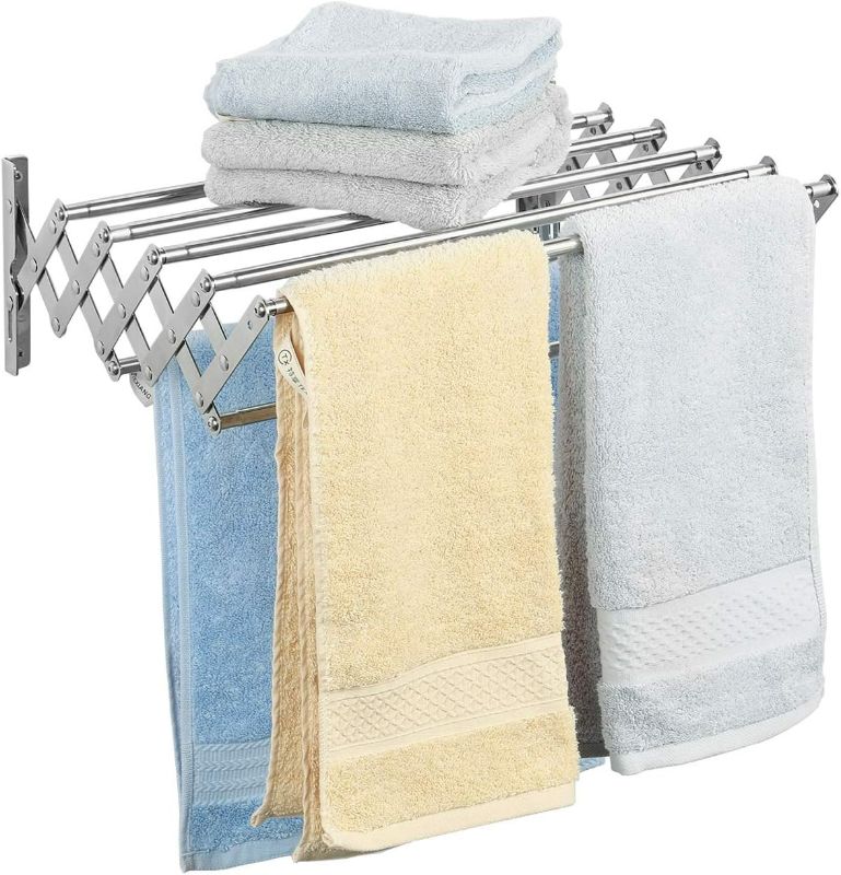 Photo 1 of Ogrmar Stainless Steel Space-Saving Towel Rack, Wall Mounted Retractable Huge Capacity Drying Rack for Hanging Towels