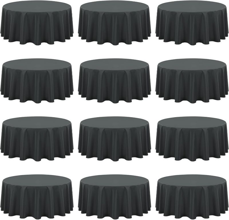 Photo 1 of fani 12 Pack 120 Inch Round Tablecloth Dark Grey Polyester Fabric Table Cloth for Round Table,Washable Table Cover for Wedding Party Dining Table Buffet Banquet Restaurant and Camping