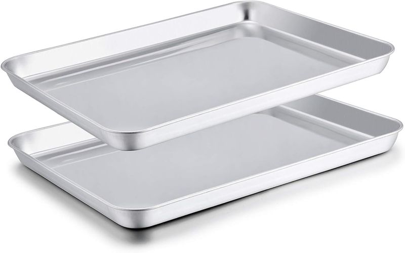 Photo 1 of TeamFar Baking Sheet Set of 2, Baking Pans Tray Cookie Sheet Stainless Steel, Non Toxic & Healthy, Mirror Finish & Rust Free, Easy Clean & Dishwasher Safe