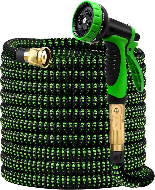 Photo 1 of 100ft Expandable Garden Hose - with 10-Function Nozzle - 650 PSI, 3/4" Lead-Free Solid Copper & Anodized Aluminum Fittings, Ultra-Lightweight & No-Kink-Green