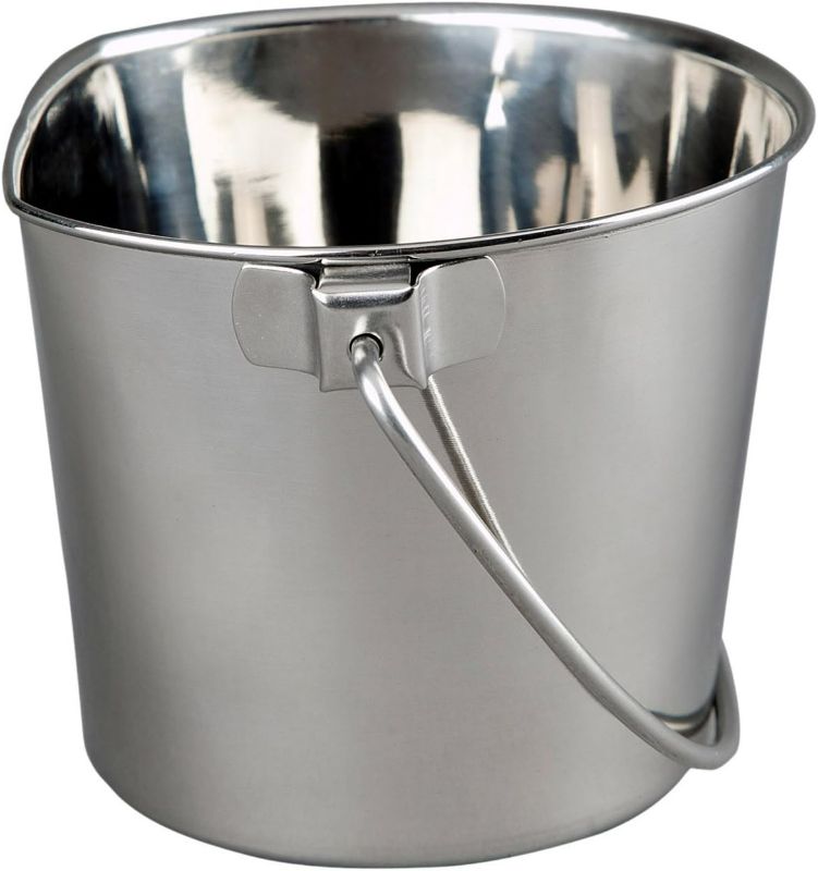 Photo 1 of 9 Quart Heavy Duty Stainless Steel Flat Side Bucket | Durable Food & Water Pail for Dogs, Cats, Kennels, Cages and Critter Crates | Multi-Purpose Bucket