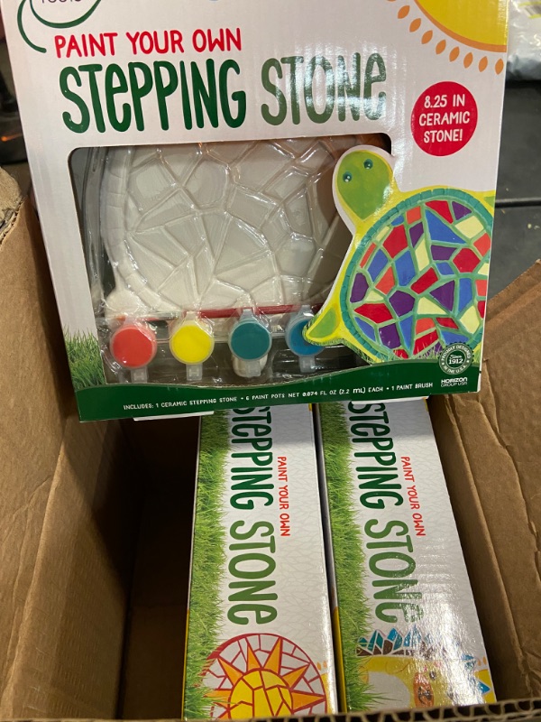 Photo 2 of Creative Roots Mosaic Turtle, Hedgehog, & Sun Stepping Stone, Includes 3-Pack 7-Inch Ceramic Stepping Stone & 6 Vibrant Paints, Paint Your Own & DIY Stepping Stone for Kids Ages 8+