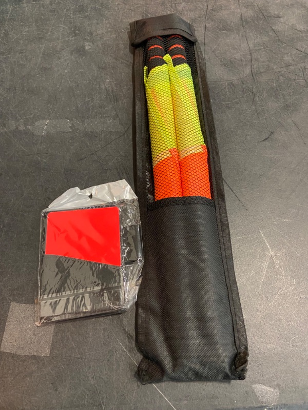 Photo 2 of Soccer Referee Flag,Checkered Linesman Flags Set with Case?Metal Pole Foam Handle water Proof?Red Yellow Cards with Notebook and Pencil,Coach Stainless Steel Whistles with Lanyard 2Pcs (Style 2)