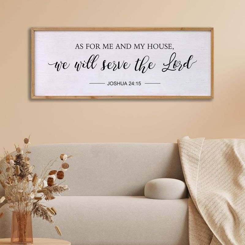 Photo 1 of As for Me and My House We Will Serve the Lord Wall Decor - 40" x 15" Large Rustic Family Living Room Wood Framed Home Sign Joshua 24 15 Christian Bible Verse Plaque Hanging Wall Art(Wood)