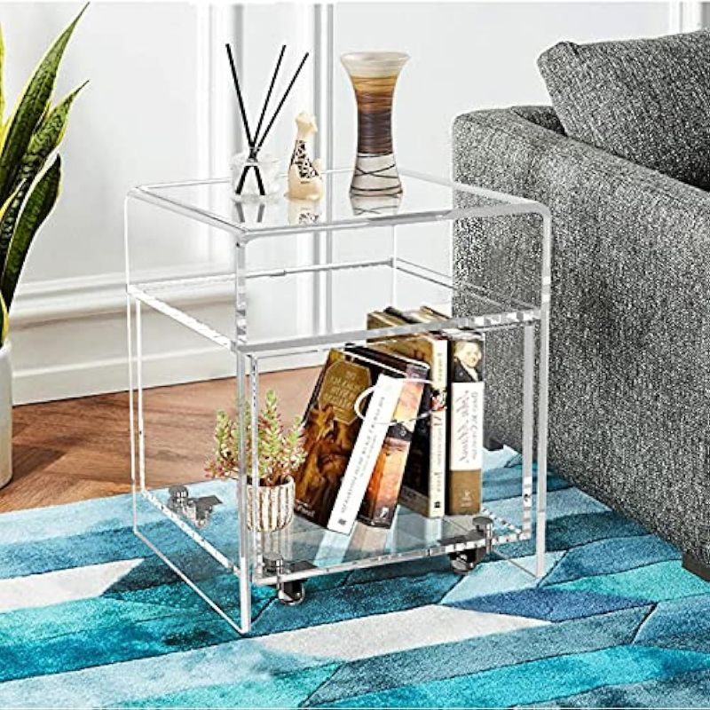 Photo 1 of ONELUX 2088 Clear Acrylic nightstand with an Extra Storage Basket on Wheels,Clear Decorative End Table/Home Decor Display Tables,Bathroom Side Tables