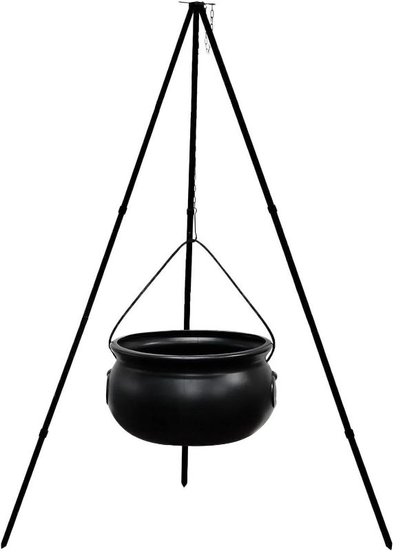 Photo 1 of Halloween Decorations Outdoor - Large Witches Cauldron on Tripod with Lights - Plastic Bowl Decor - Hocus Pocus Candy Bucket Decoration for Home Porch Outside (Black)