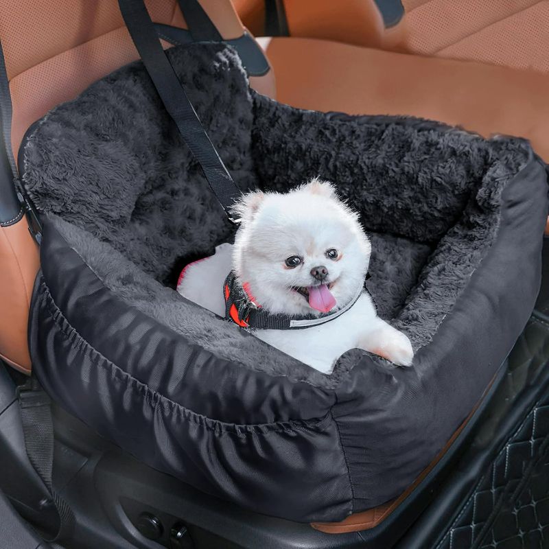 Photo 1 of Dog Car Seat for Small Dogs,Washable Pet Booster Car Seats with Clip-On Safty Leash, Comfy Deluxe Plush Carseat with Storage Pockets, Puppy Car Travel Carrier Bed for Dogs Under 25 lbs, Black