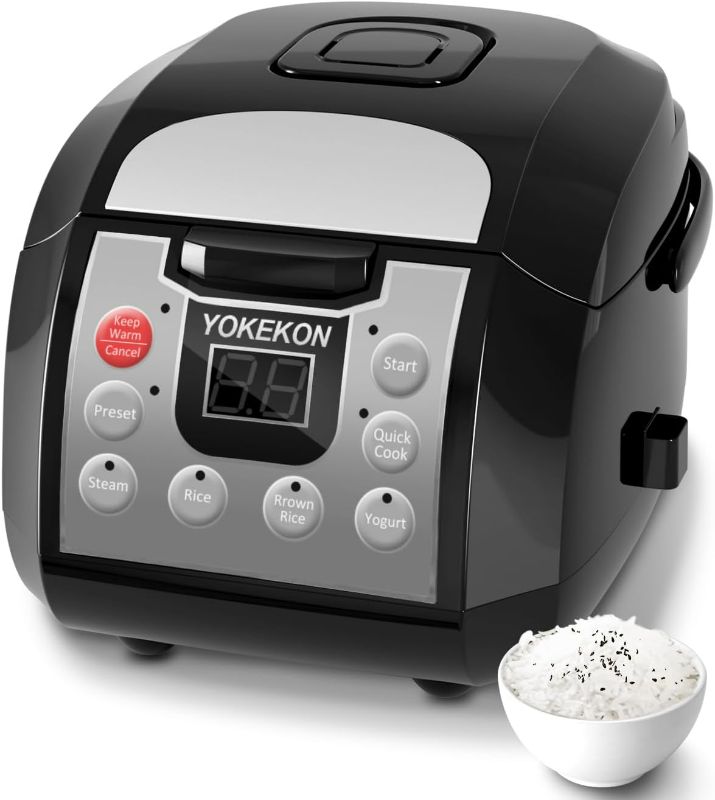 Photo 1 of Rice Cooker 6 Cup, Stainless Steel Inner Pot, YOKEKON Professional 6 Cup Uncooked Rice Maker with Steamer Basket Steamer, 24H Delay Timer and Auto Keep Warm, Rice/Quick Cook/Brown Rice/Steam/Yogurt, Black