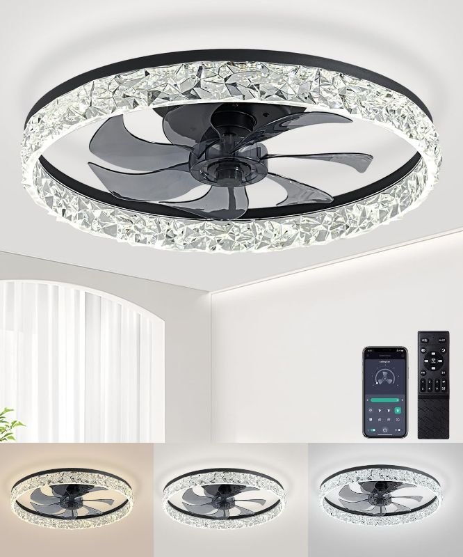 Photo 1 of Ceiling Fans with Lights and Remote, 20"Low Profile Ceiling Fan with Light, 3000-6500K Smart Bladeless LED Fan Light, Ceiling Fans with Light for Stepless Color Temperature Change and 6 Speeds - Black