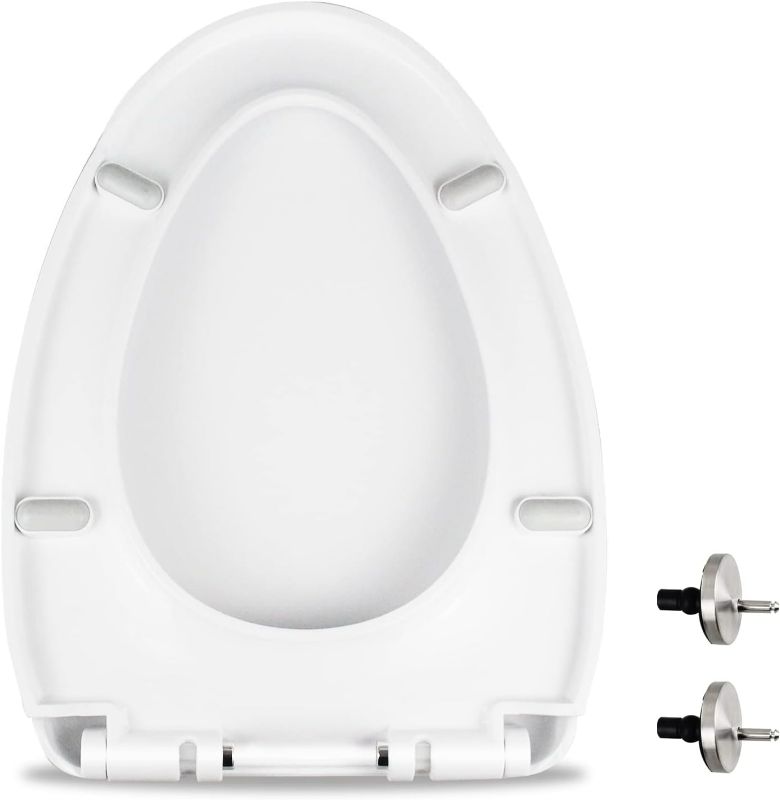 Photo 1 of MUU Toilet seat, Slow Close, White heavy duty Toilet Seat with Non-slip Seat Bumpers Easy to Install & Clean PP Material Replacement Toilet Seat Fits All Toilet Brands Elongated Toilets(MU220-PP)