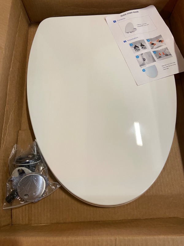 Photo 2 of MUU Toilet seat, Slow Close, White heavy duty Toilet Seat with Non-slip Seat Bumpers Easy to Install & Clean PP Material Replacement Toilet Seat Fits All Toilet Brands Elongated Toilets(MU220-PP)