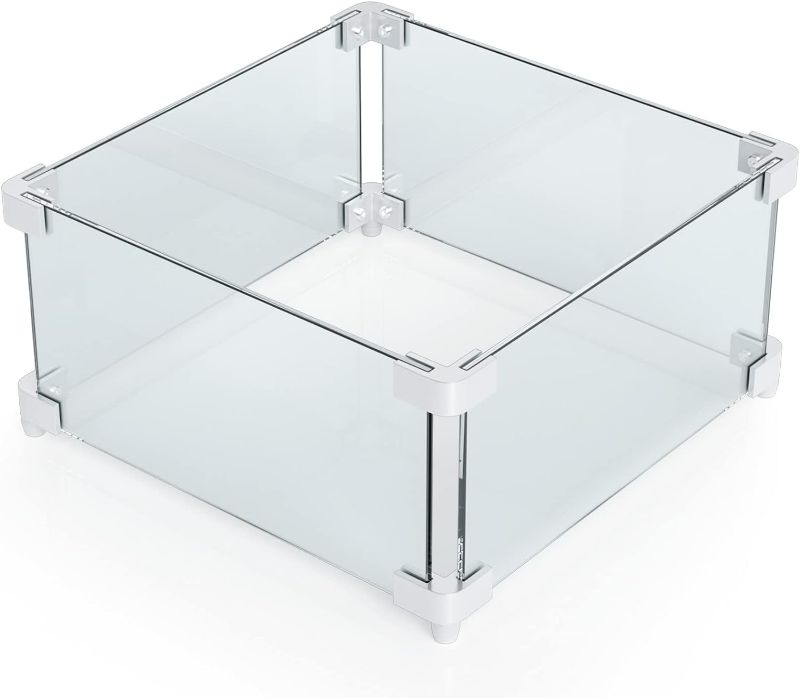 Photo 1 of Grisun Square Fire Pit Glass Wind Guard - 14.2 x 14.2 x 6 inch, Thick 5/16 inch Heat-Resistant Tempered Glass Guard with Aluminum Alloy Corner Bracket and Aluminum Feet for Propane, Gas, Outdoor