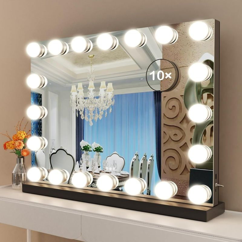 Photo 1 of Vanity Mirror with Lights, 22.8WX18.2L Tabletop Hollyhood Makeup Mirror with USB & Type-C Charing, Hollywood Lighted Mirror with 20 Dimmable LED Bulbs,Touch Control,Metal Frame,Black