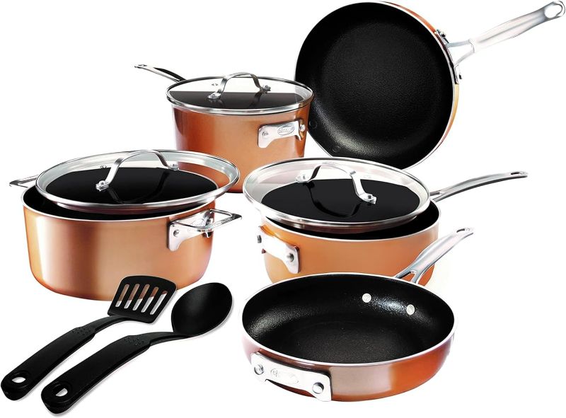 Photo 1 of GOTHAM STEEL 10 Pc Copper Pots and Pans Set Non Stick, Kitchen Cookware Sets, Space Saving Non Stick Pots and Pan Set, Nonstick Cookware Set, Non Toxic Cookware Set, Pot Set, Dishwasher Safe