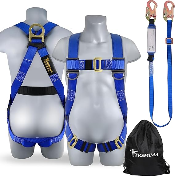 Photo 1 of TRSMIMA Safety Harness Fall Protection - Roofing Full Body Construction Lanyard Kit Men Fall Arrest Work Tree Climbing Roofer D-ring OSHA