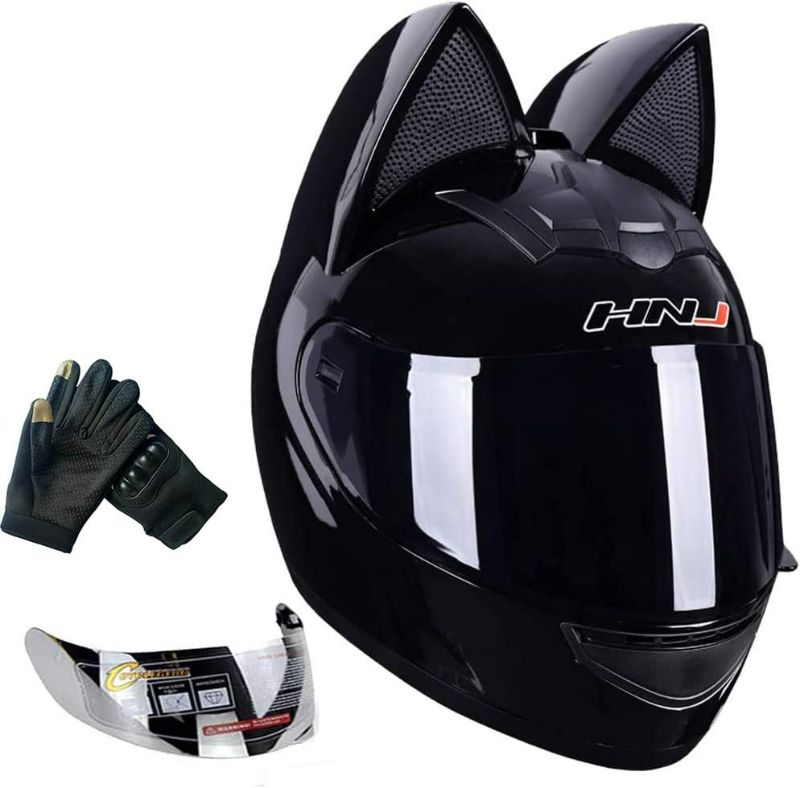 Photo 1 of Cat Ear Motorcycle Helmet,Men and Women Cool Cute Cat Full Face Helmet,DOT/FMVSS-218 Certification Standard,Suitable for All Seasons