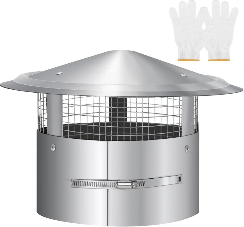 Photo 1 of Magam 9 Inch Round Chimney Cap,9 Inch Tapered Top Chimney Cap with Screen, Adjustable and Reinforced Chimney Cap,9 Inch Chimney Cap with Fastening Device with Screen, Stovepipe Finial,Stainless Steel