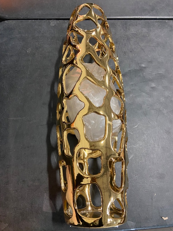 Photo 2 of Ceramic Vase Large Floor Vase Handmade Ceramic Flower Holder Hand Carve Vase Made Sophisticated Vessel for Decorative Branches and Dried Flowers 24 Inches Gold