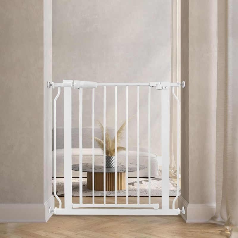 Photo 1 of Easy Walk-Thru Baby Safety Gate with Auto-Close/Hold-Open Features, Fits 29.1-33.8 Inch Wide Openings, Pressure Mount Kit, for Doorways Stairways Kitchen and Interior Corridor, White