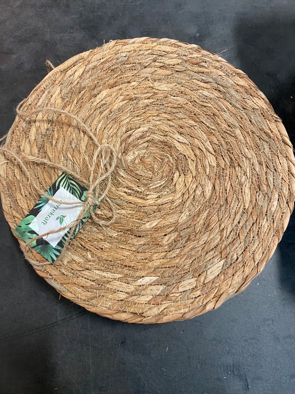 Photo 2 of KesaPlan Round Woven Placemats Set of 12, 12" Round Rattan Placemats, Natural Wicker Placemats, Hand-Woven Water Hyacinth Placemats, Boho Placemats, Non-Slip, Heat Resistant for Dining Table Party