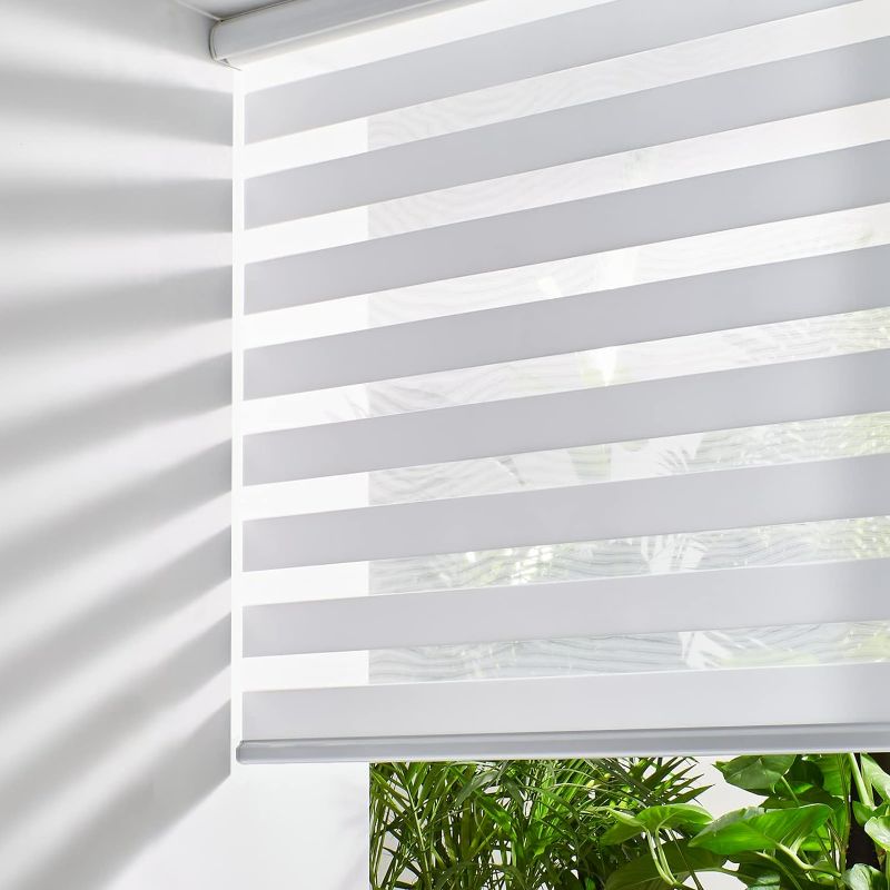 Photo 1 of Persilux Cordless Zebra Blinds for Windows Free-Stop Roller Windows Shades (35" W X 64" H, White) Dual Layer Light Control for Day and Night, Light Filtering Sheer Shades for Home, Bedroom