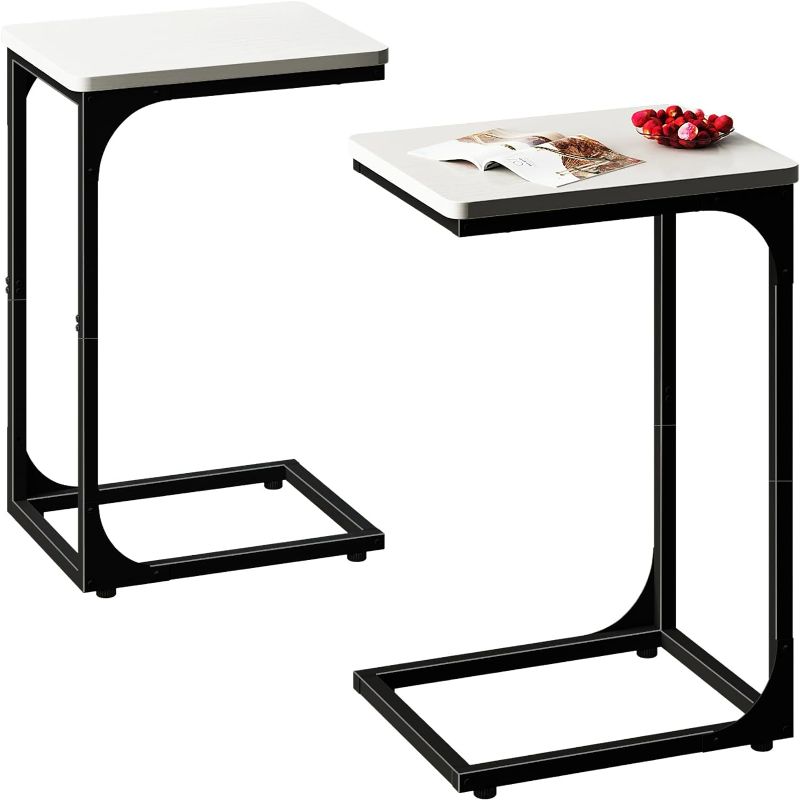 Photo 1 of QEEIG C Table Side Table Set of 2 Living Room Sets C Shaped Couch Tray End Tables Modern, Black and White (017-30WB)