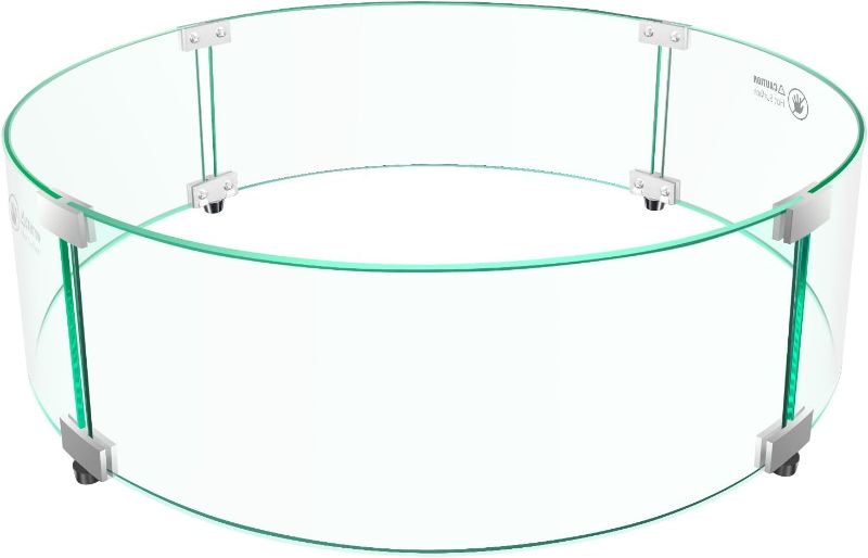 Photo 1 of Fire Pit Wind Guard - 23" x 23" x 7" Round Fire Pit Glass Wind Guard for Outdoor Gas Fire Pit Table, Thick and Durable Tempered Glass w/Hard Aluminum Corner Brackets, Easy Assembly