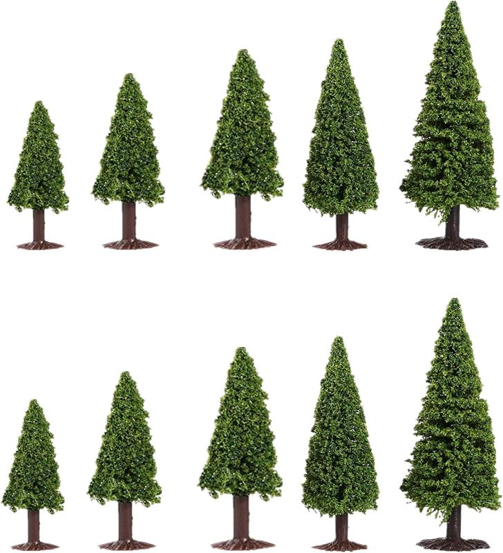 Photo 1 of 10pcs Green Scenery Landscape Model Cedar Trees Train Scenery Landscape Pine Miniature Diorama Trees Mixed Model for Road Architecture Building DIY Decoration(Missing One)