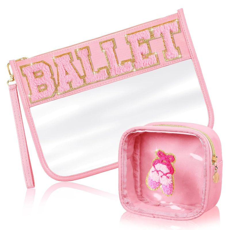 Photo 1 of Hillban 2 Pcs Ballet Gifts Chenille Letter Bags Preppy Patch Makeup Bag Flat Clear Pouch PVC Organizer Purse Waterproof Travel Cosmetic Bag Portable Bag for Women (Ballet Theme)