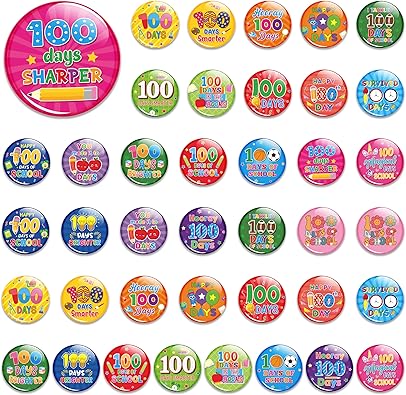 Photo 1 of 40Pcs 100 Days of School Button Pins Bulk Happy 100th Day Round Badges Pinback for Student School Kindergarten Classroom Rewards Gift Party Favors Supplies Cloth Bag Hat Accessories Decor