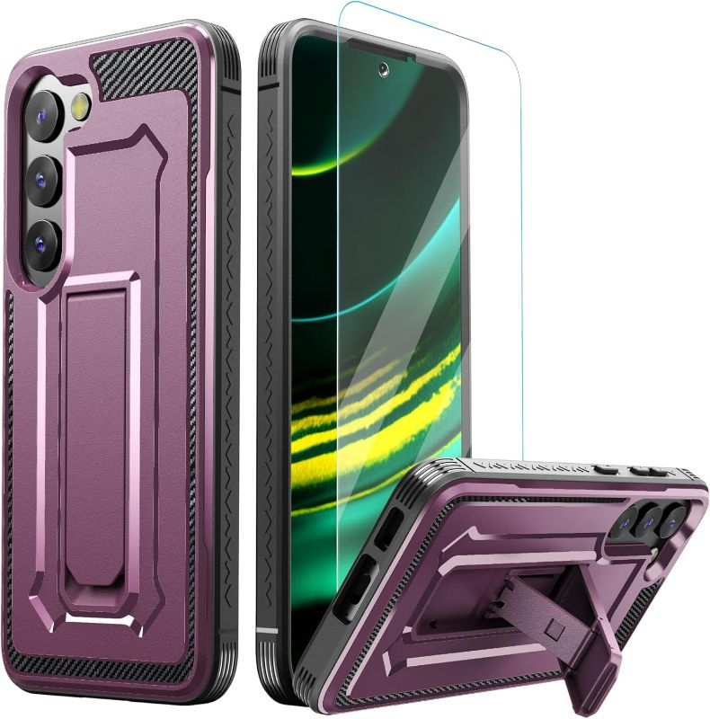 Photo 1 of BWY Designed for Samsung Galaxy S23 Case with Screen Protector, Rugged Military Protective Bumper Cover for Samsung Galaxy S23 Phone, Built-in Kickstand - Purple