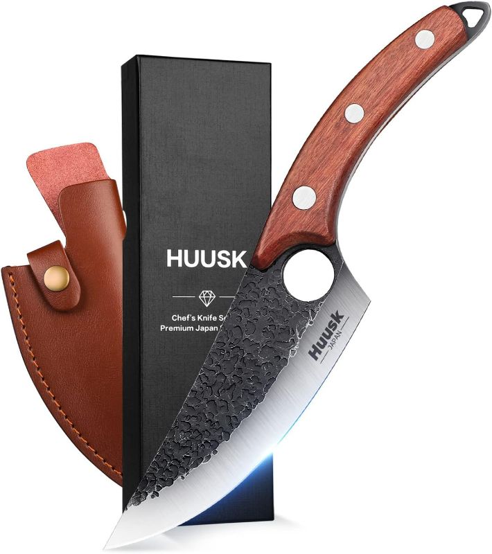 Photo 1 of Huusk Viking Knives Hand Forged Boning Knife Full Tang Japanese Chef Knife with Sheath Butcher Meat Cleaver Japan Kitchen Knife for Home, Outdoor, Camping Thanksgiving Christmas Gift