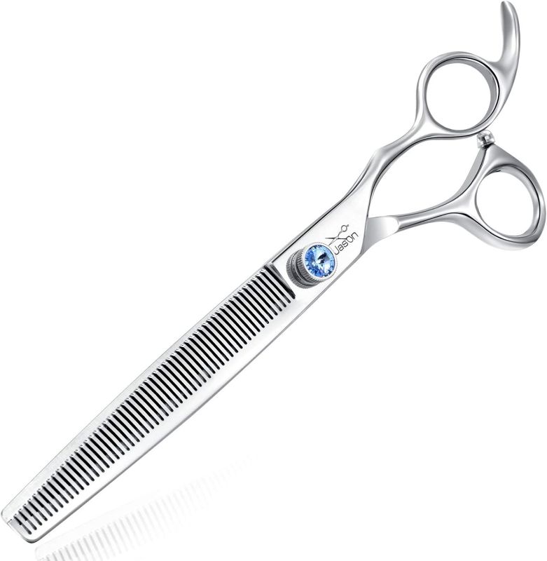 Photo 1 of JASON 7.5" 56-Tooth Blending Dogs Grooming Scissors Cats Thinning Shears Pets Blender Thinner Trimming Texturizing Kit with Offset Handle Blue Jewelled Screw (7.5 Inch)
