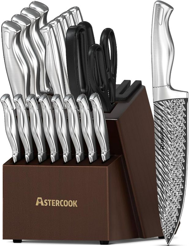 Photo 1 of Astercook Knife Set, 21 Pieces Kitchen Knife Set with Built-in Sharpener, German Stainless Steel Knife Block Set