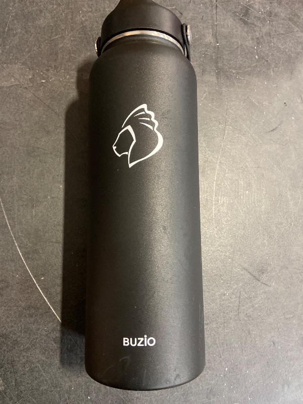 Photo 2 of BUZIO 40oz Insulated Water Bottle, Triple Wall Vacuum Stainless Steel Water Flask with 2 lids, Lead-Free BPA-Free Straw Lid Sports Canteen Jug, Cold 48H & Hot 24H- Black