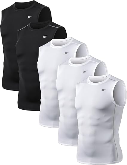 Photo 1 of M TELALEO 5 Pack Men's Athletic Compression Shirts Sleeveless Workout Tank Top Sports Base Layer Running Basketball ( Missing black shirts)