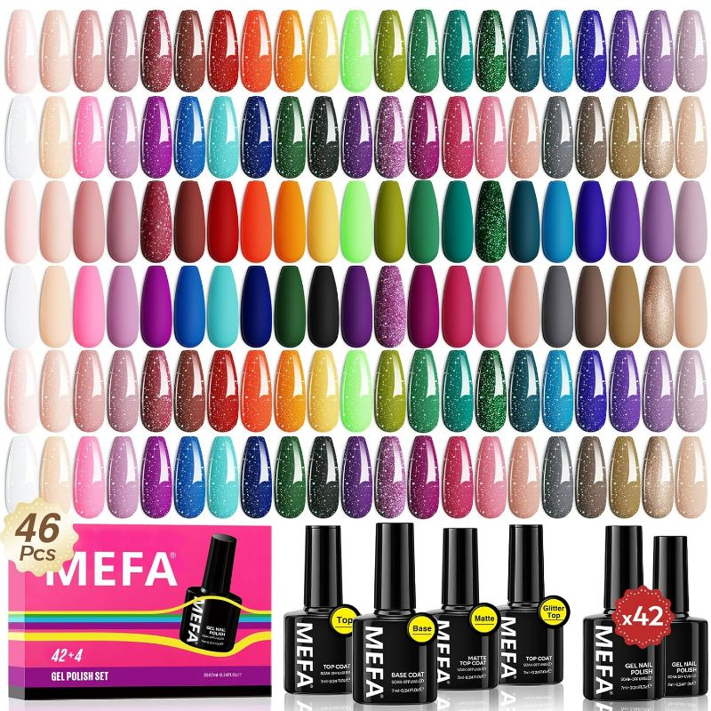 Photo 1 of MEFA 46 Pcs Gel Nail Polish Kit, 42 Colors All Seasons Gel Polish Set Christmas Colorful Begginer Kit, Gel Nail Art Manicure Salon DIY Gifts for Girls